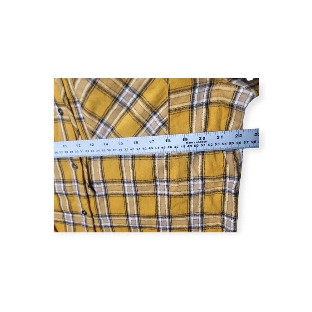 La Miel Mustard Yellow Plaid Button-Up Hooded Shirt Size S Long Sleeve Casual - Picture 7 of 8